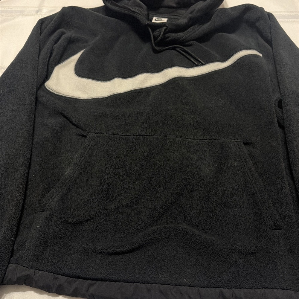 Nike Sportswear Big Swoosh Fleece Hoodie Black White Mens Large DQ4896-010